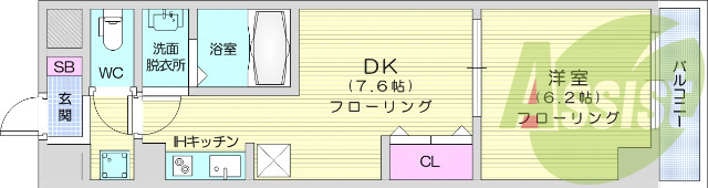 1DK、バス・トイレ別、光ファイバー、エアコン