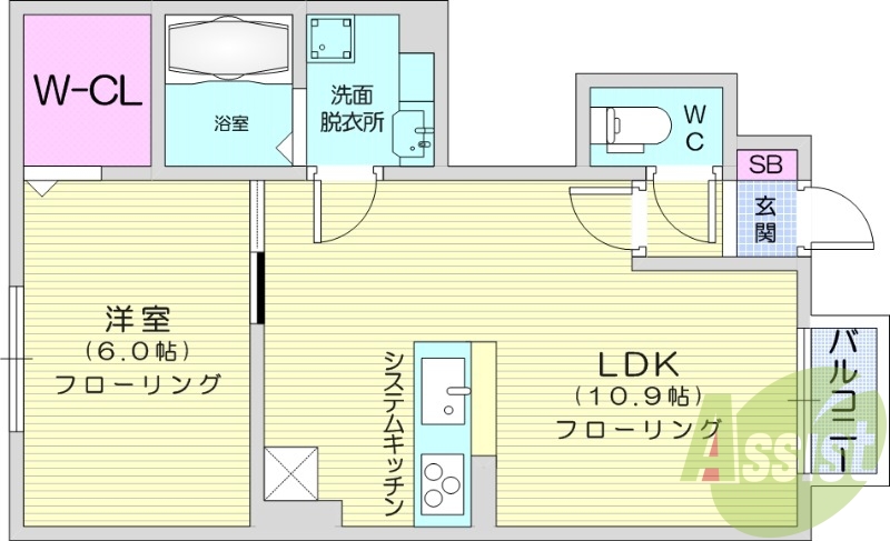 1LDK、エアコン、室内洗濯機置場、クローゼット