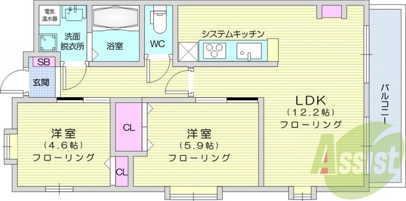 2LDK、オール電化、ペアガラス、インターホン、