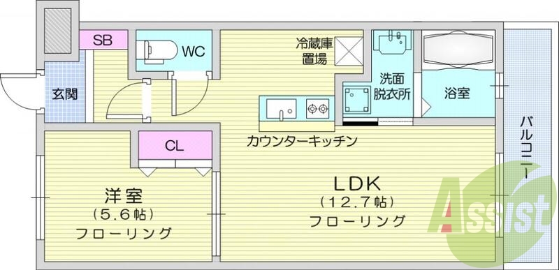 1LDK、オートロック、エレベーター、システムキッチン