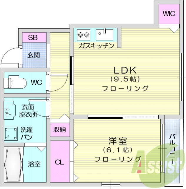 １LDK、追焚き、浴室乾燥機、独立洗面台、温水洗浄便座。