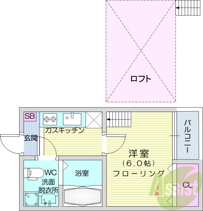 1K、浴室乾燥機、バストイレ別、オートロック、温水洗浄便座