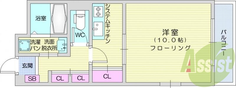 1DK、システムキッチン、オートロック、都市ガス