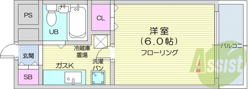 1Ｋ、エアコン、室内洗濯機置き場、バルコニー
