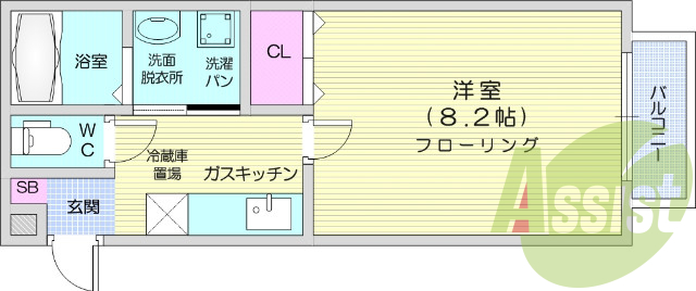 １Ｋ、駐車場有、Ｂ・Ｔ別、シャワー、浴室乾燥機。