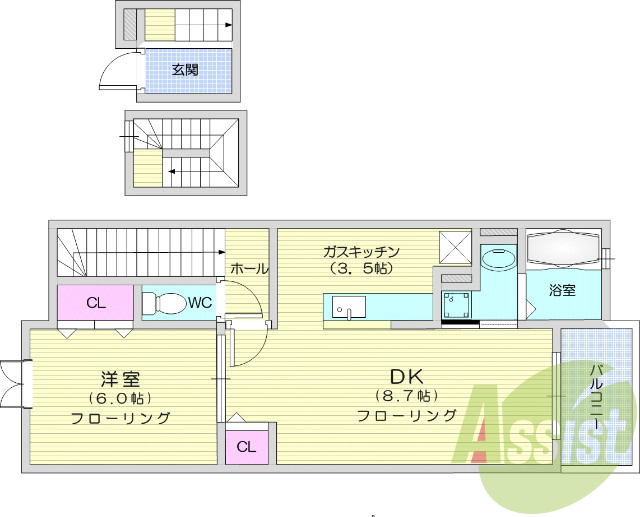 1LDK、カウンターキッチン、追焚機能、洗髪洗面化粧台