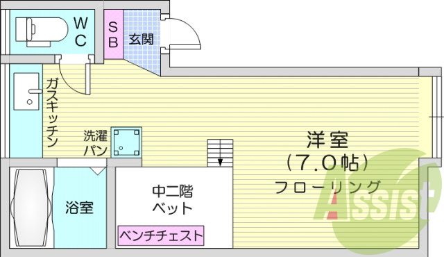 1R、エアコン、ウォシュレット、フローリング