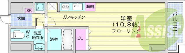 1R、バス・トイレ別、温水洗浄便座、ガスコンロ付き