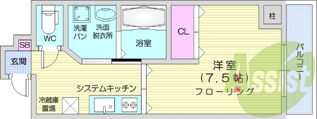 1K、オートロック、2口コンロ、エアコン、都市ガス