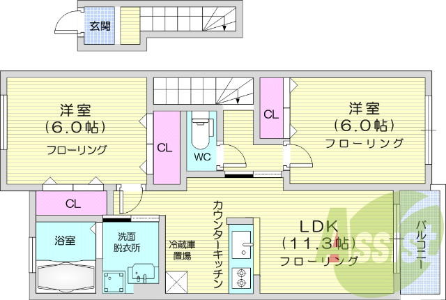 2LDK、給湯器、洗面台(独立)、追い焚き機能