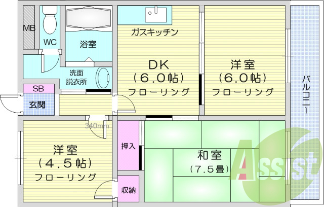 3ＤＫ、24時間緊急対応、カメラ付きインターホン。