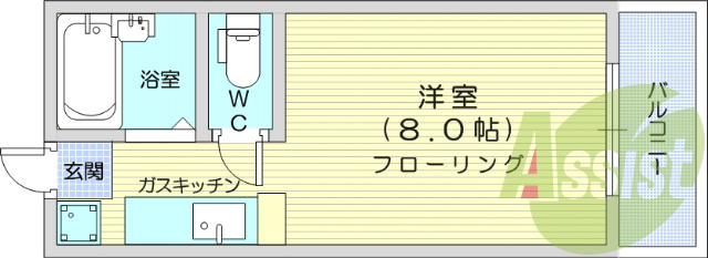 ワンルーム・シャワートイレ、エアコン、バス・トイレ別、給湯