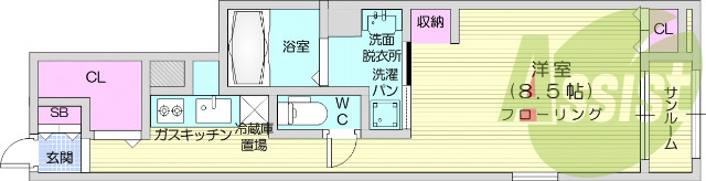 1Ｋ・ネット無料、浴室乾燥機、洗面台独立、エアコン