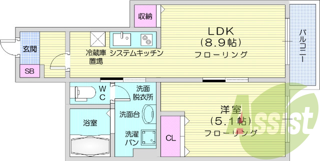 1LDK、追い焚き、独立洗面台、床下収納、脱衣所
