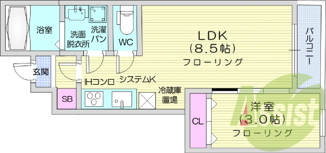 １LDK、防犯カメラ、インターネット無料、都市ガス