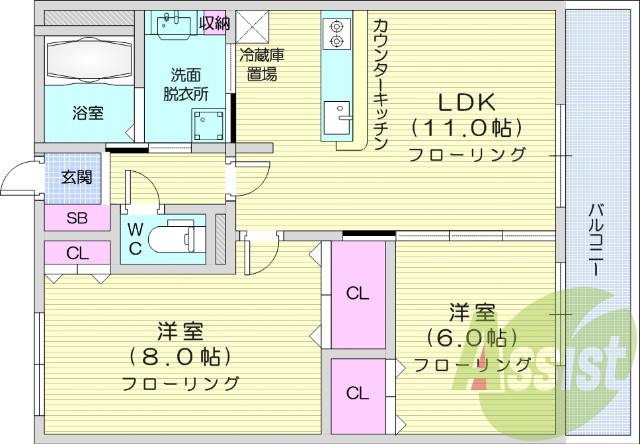 2LDK、追焚、浴室乾燥機、オートロック、TV付インターホン
