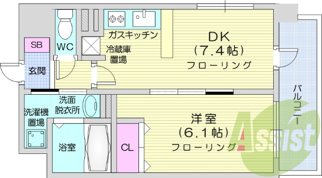 1DK、角部屋、追い焚き機能、IHクッキングヒーター