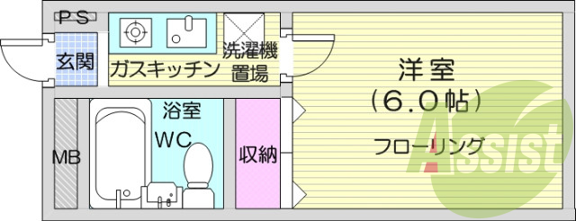 １K　エアコン、角部屋、CATV、バストイレ同室