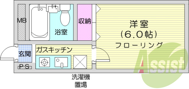 １K　エアコン、角部屋、CATV、バストイレ同室