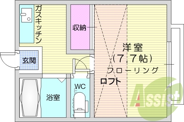 1K、ロフト付き、インターホン、ウォシュレット、エアコン