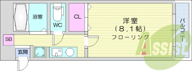 1*、都市ガス、角部屋、室内洗濯機置場、エアコンあり
