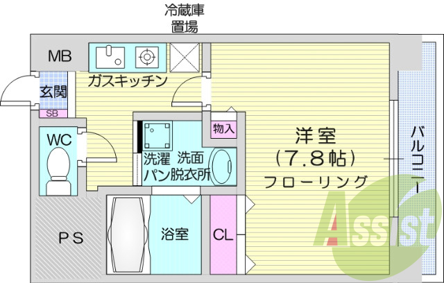 1K、ガスコンロ設置済み、独立洗面台、バストイレ別