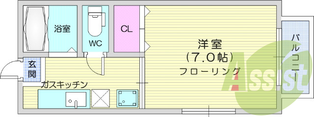 1K、角部屋、エアコン、バストイレ別、カメラ付インターホン