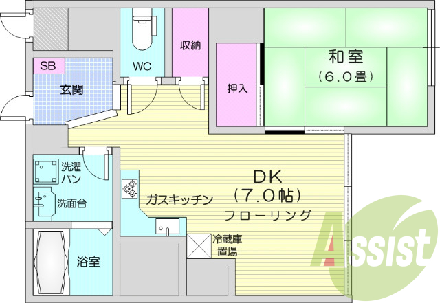 1DK、インターホン、エレベーター、B/T別、独立洗面。