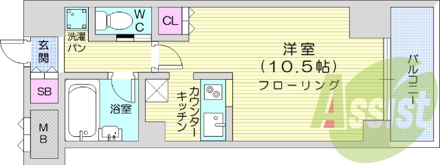1K、エアコン、バストイレ別、オートロック