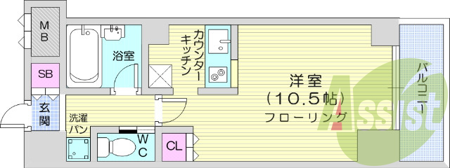 1K、バストイレ別、室内洗濯機置き場、クローゼット