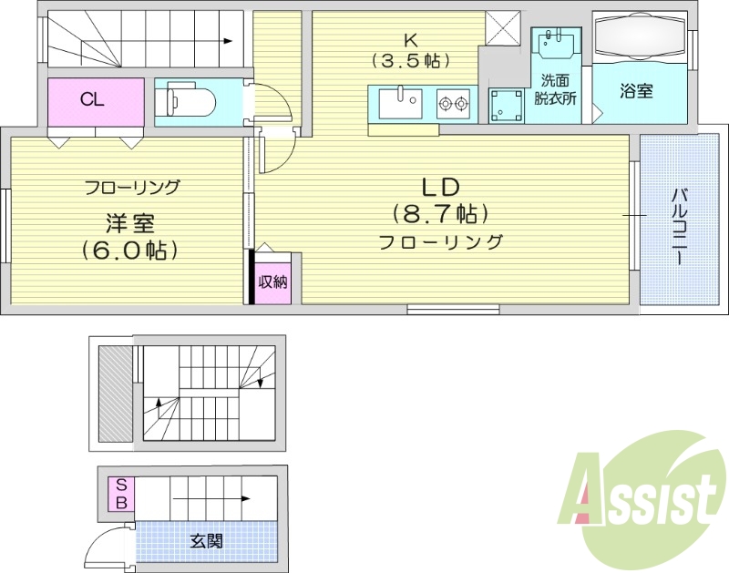 1LDK・浴室乾燥機、追い炊き、エアコン、バストイレ別