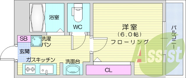 1K・バストイレ別・独立洗面台・システムキッチン