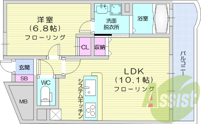 1LDK、バストイレ別、宅配ボックス、トランクルーム