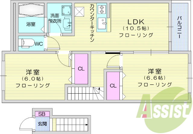 2LDK、エアコン、室内洗濯機置き場、トイレ浴室別、収納
