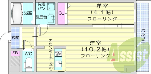 西向き、カウンターキッチン、防犯カメラ、温水洗浄便座