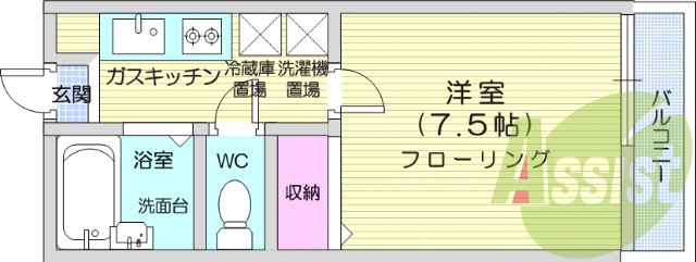 1K、バストイレ別、インターネット使用料無料、エアコン