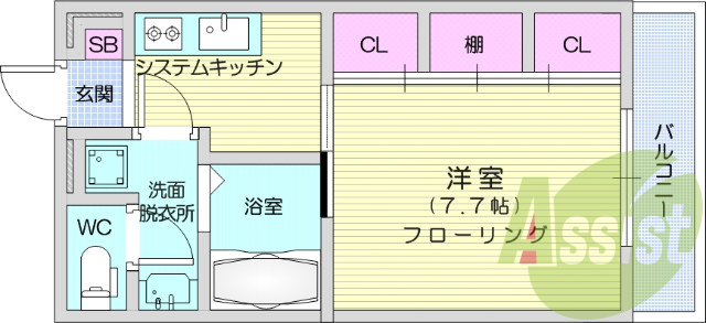 1K、エアコン、バストイレ別、オートロック