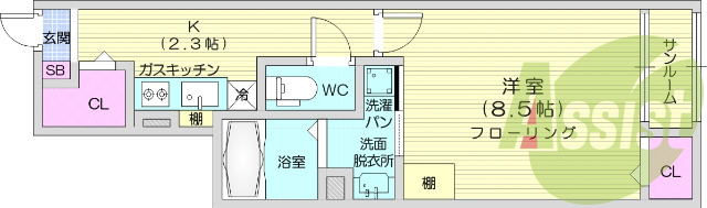 1K、ネット使用料無料、追炊き付き浴室、システムキッチン