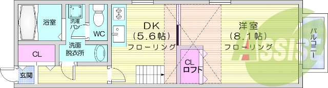 1DK、エアコン、専用台所、追炊き付き浴室