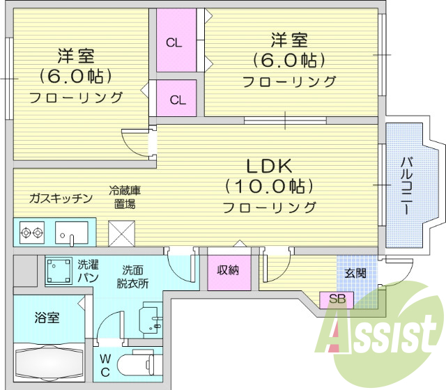 2LDK、モニター付きインターホン、ウォシュレット