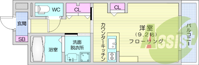 1R、システムキッチン、浴室乾燥機、シャワートイレ、追い炊き