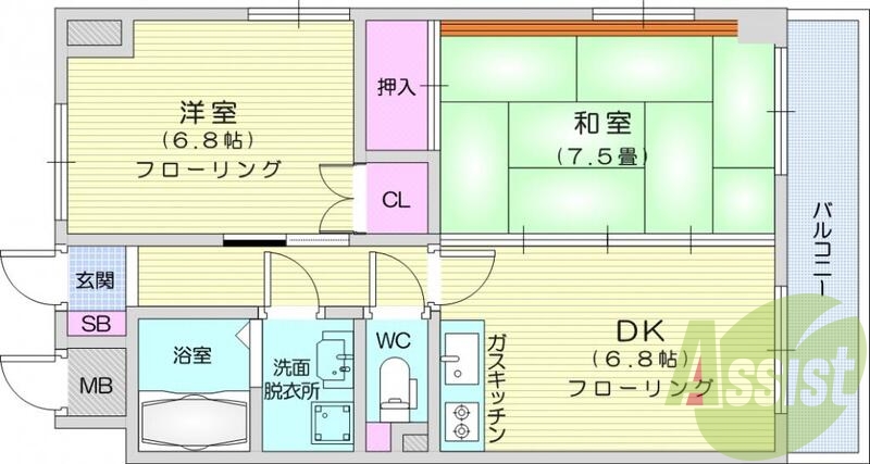 2DK、エレベーター、オートロック、エアコン、