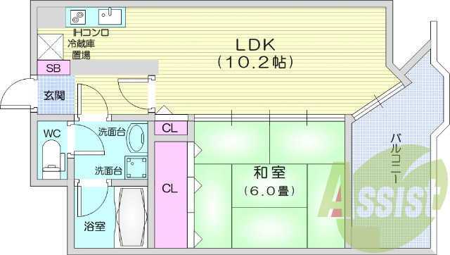 1LDK・エアコン・IHコンロ・都市ガス