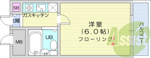 1K、エアコン、デザインクロス、インターネット無料