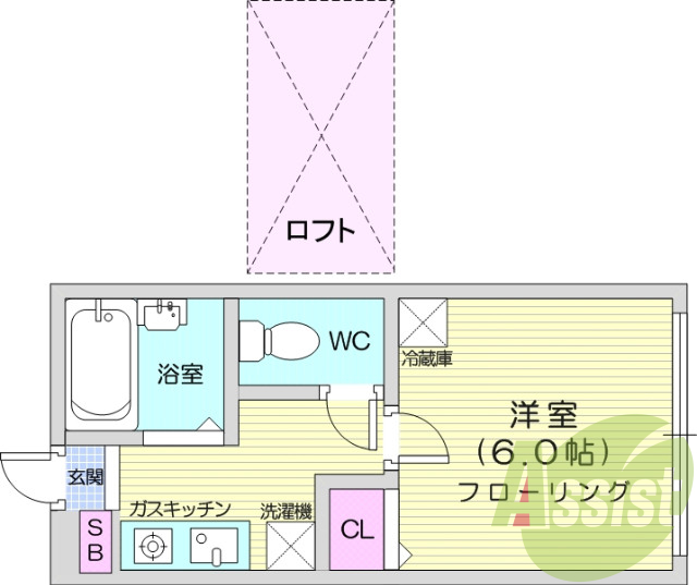 1K、B･T別、家具家電付き、ロフト、シューズボックス
