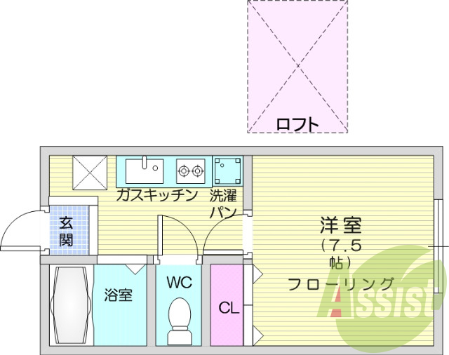１Ｋ・ロフト付き・エアコン・温水洗浄便座・