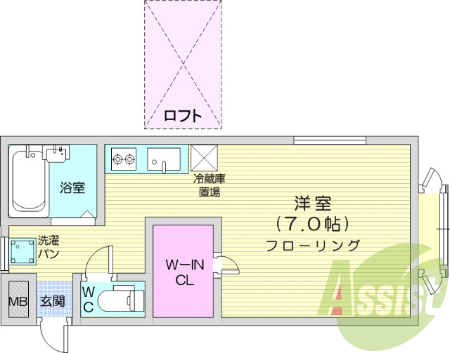 1R、お風呂トイレ別、エアコン、クローゼット
