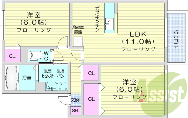 2LDK、追炊き機能、独立洗面台、シューズボックス