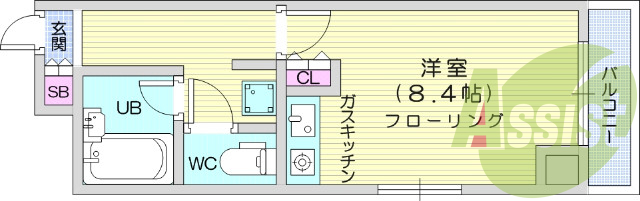 1R、エレベータ、TV付インターホン、都市ガス