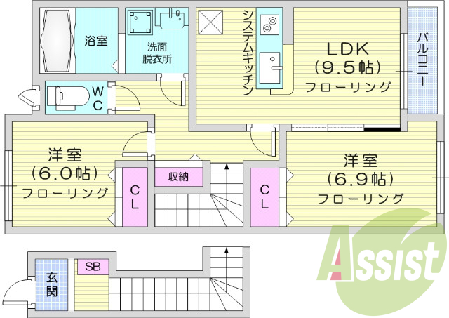 2LDK、オール電化、インターネット無料、カウンターキッチン